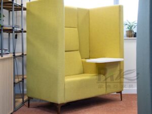 High-Back Office Booth Sofa with Integrated Side Table