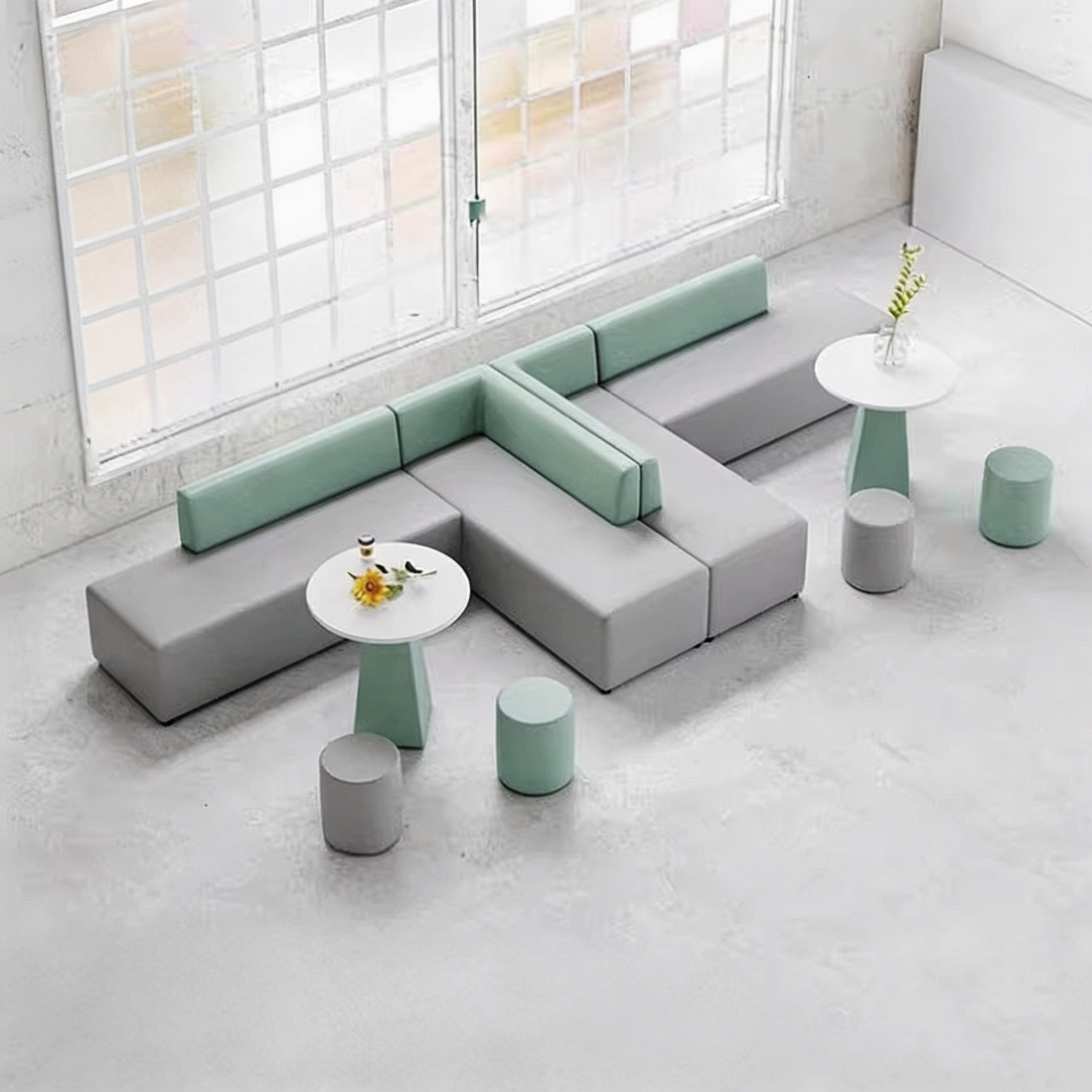 Modern Modular Lounge Sofa in Gray and Mint Green