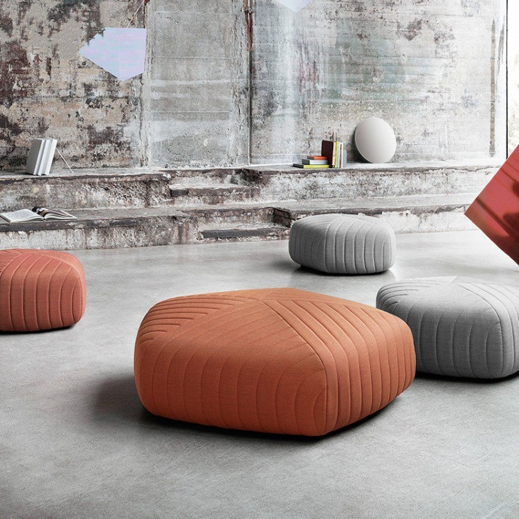 Pebble-Shaped Upholstered Ottoman | Rounded Quilted Design for Modern Commercial Lounge Spaces - Image 2
