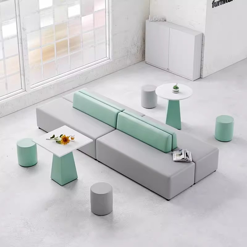 Modern Modular Lounge Sofa in Gray and Mint Green - Image 2