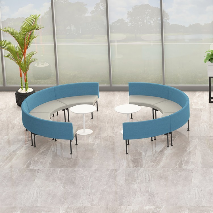 Modern Curved Modular Sofa with Blue and Gray Upholstery for Commercial Spaces - Image 4