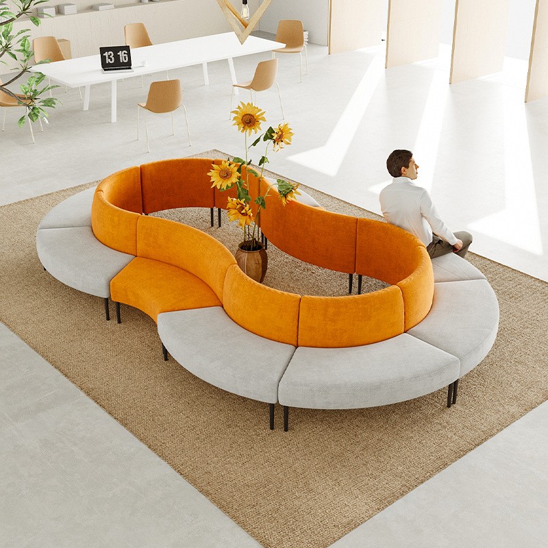 Modern Curved Two-Tone Modular Sofa with Matching Ottomans - Image 3