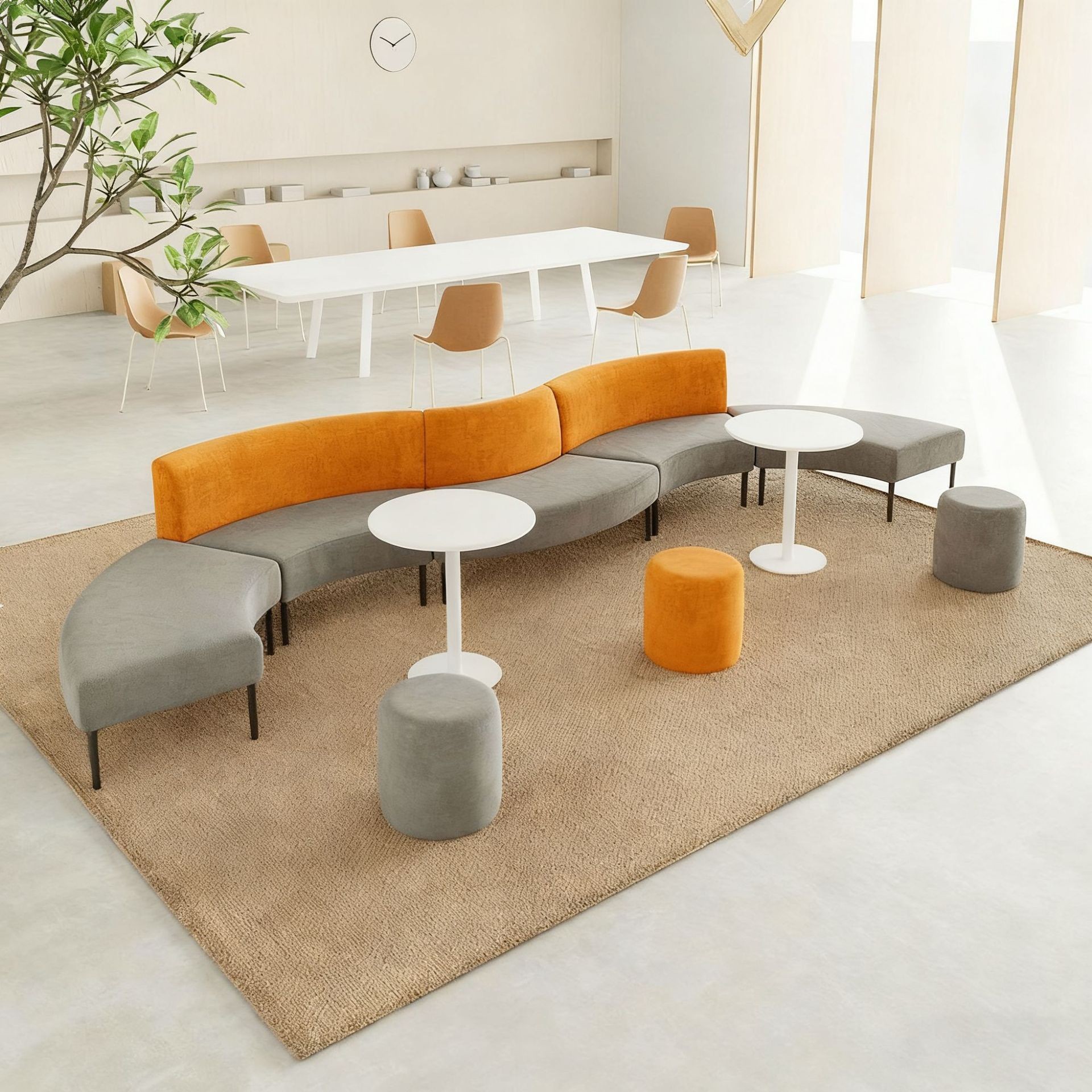 Modern Curved Two-Tone Modular Sofa with Matching Ottomans - Image 4