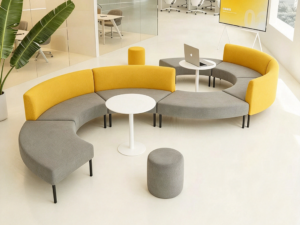 Modern Curved Two-Tone Modular Sofa with Matching Ottomans