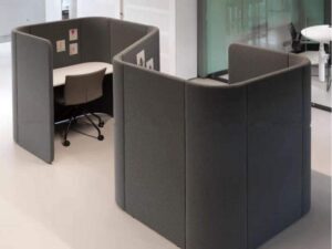 Modern High-Back Office Privacy Pod | Semi-Enclosed Dual Workstation Booth