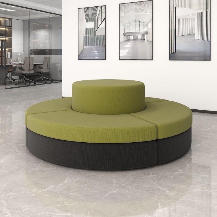 Modern Circular Modular Lounge Sofa in Ivory and Navy Blue - Image 3