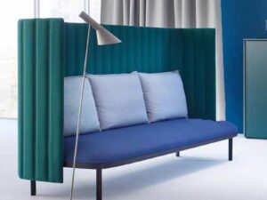 High-Back Enclosed Lounge Sofa in Blue and Teal