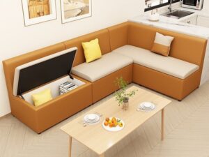 Modern L-Shaped Storage Sofa in Caramel Brown and Ivory