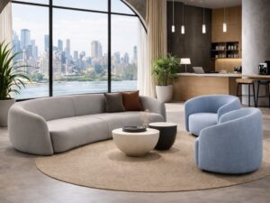 Modern Curved Upholstered Sofa Set | Contemporary Lounge Sofa and Accent Chairs