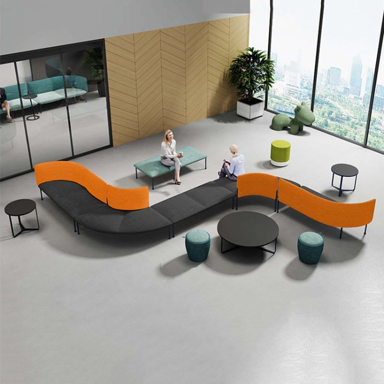 Modern Curved Modular Sofa | Two-Tone Commercial Reception Lounge Sofa - Image 4