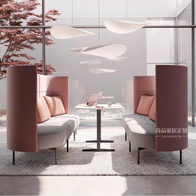 High-Back Face-to-Face Meeting Sofa | Semi-Enclosed Business Booth Seating