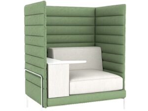 High-Back Enclosed Office Lounge Sofa with Integrated Side Table