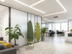 Biophilic Leaf-Shaped Office Screen | Creative Freestanding Upholstered Space Divider