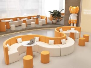 Modern Curved Modular Sofa Set | Orange and White Commercial Lounge Seating