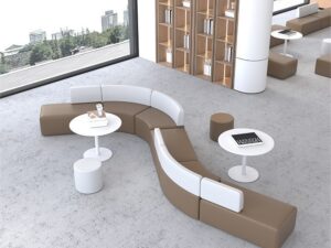 Modern Curved Modular Sofa in Brown and White
