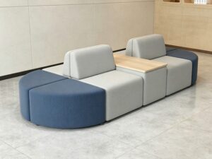 Double-Sided Modular Public Lounge Sofa | Integrated Table Seating System