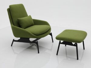 Modern Upholstered Lounge Chair with Ottoman in Olive Green