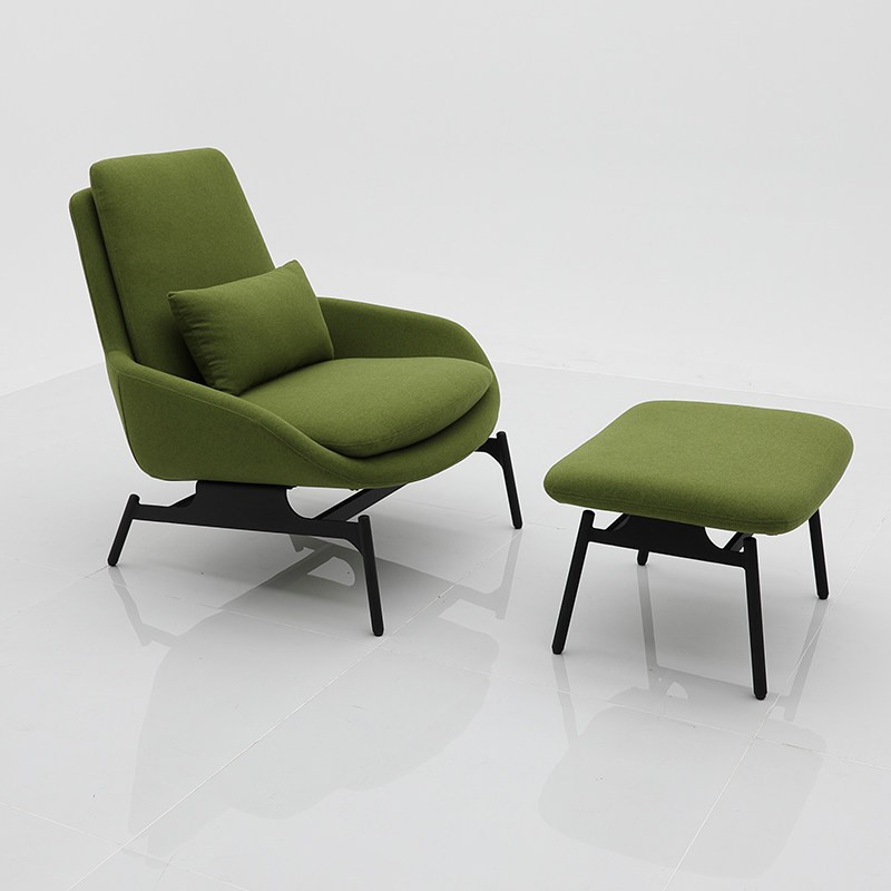 Modern Upholstered Lounge Chair with Ottoman in Olive Green