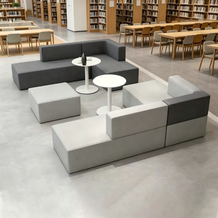 Modern Modular Sectional Sofa | Two-Tone Gray Commercial Lounge Seating