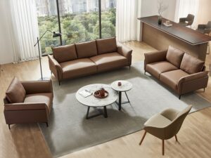 Modern Minimalist Three-Seater Sofa | Rounded Armrests for Office Reception & Commercial Lounges
