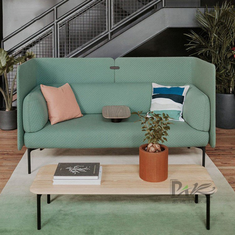 Modern High-Back Enclosed Two-Seater Sofa | Textured Upholstery for Office Lounges & Commercial Spaces