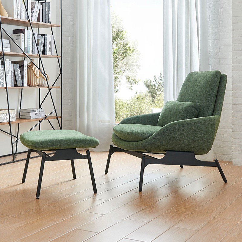 Modern Upholstered Lounge Chair with Ottoman in Olive Green - Image 2