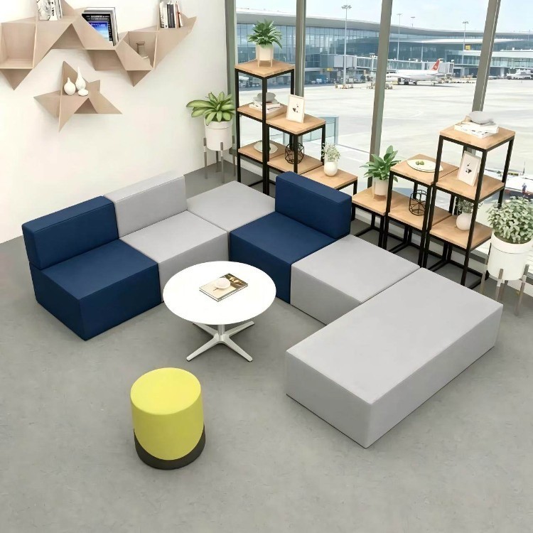 Modern Modular Sectional Sofa | Two-Tone Gray Commercial Lounge Seating - Image 2