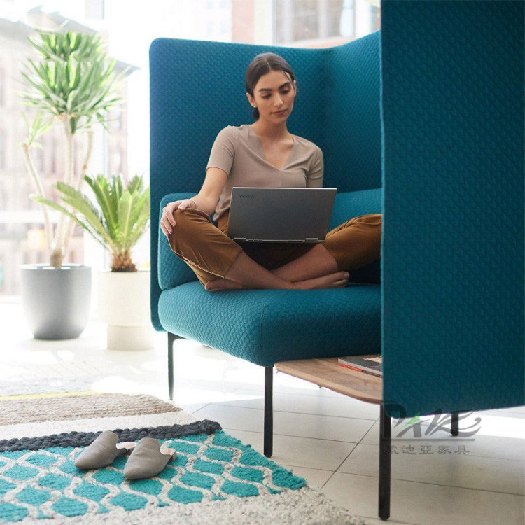 Modern High-Back Enclosed Two-Seater Sofa | Textured Upholstery for Office Lounges & Commercial Spaces - Image 2