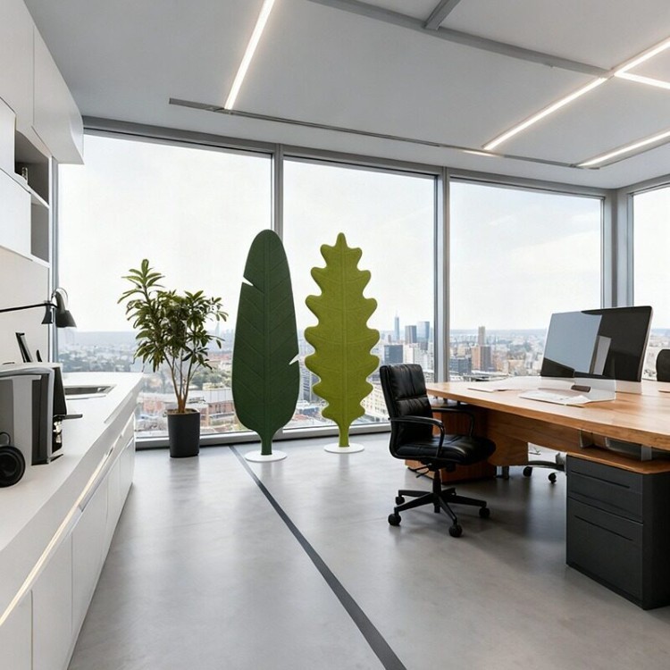 Biophilic Leaf-Shaped Office Screen | Creative Freestanding Upholstered Space Divider - Image 2