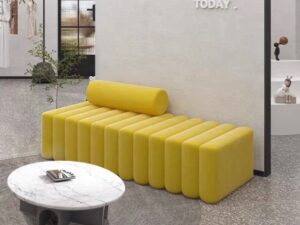 Modern Yellow Ribbed Upholstered Sofa | Creative Design for Commercial Lounges & Public Spaces