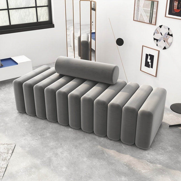 Modern Yellow Ribbed Upholstered Sofa | Creative Design for Commercial Lounges & Public Spaces - Image 2