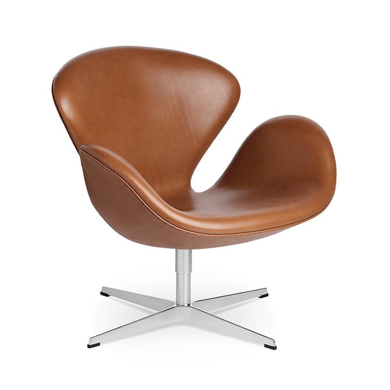 Retro Cognac Brown Upholstered Lounge Chair with Swivel Base - Image 5