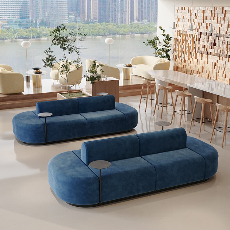 Modern Blue Modular Lounge Sofa with Rounded Edges