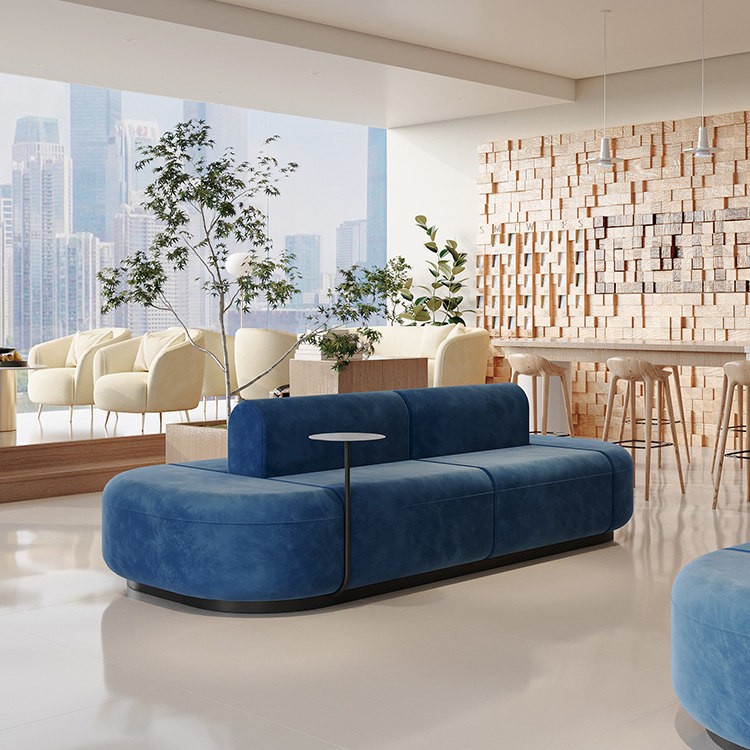 Modern Blue Modular Lounge Sofa with Rounded Edges - Image 4