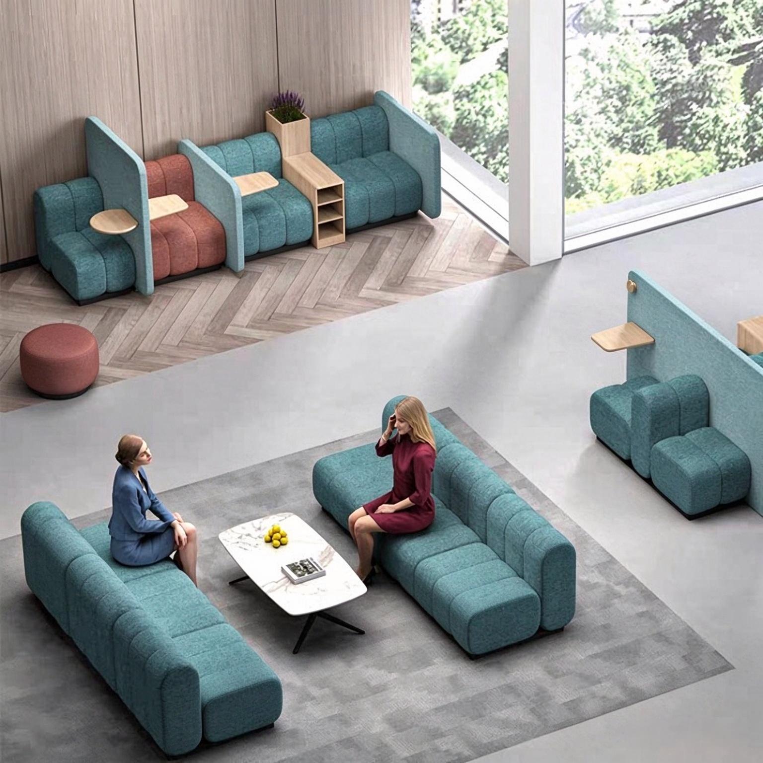 High-Back Office Lounge Sofa with Integrated Wooden Side Tables - Image 2