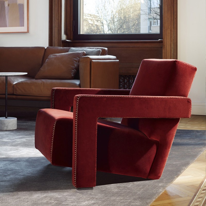 Modern Black Upholstered Reception Lounge Chair with Geometric Armrests - Image 3