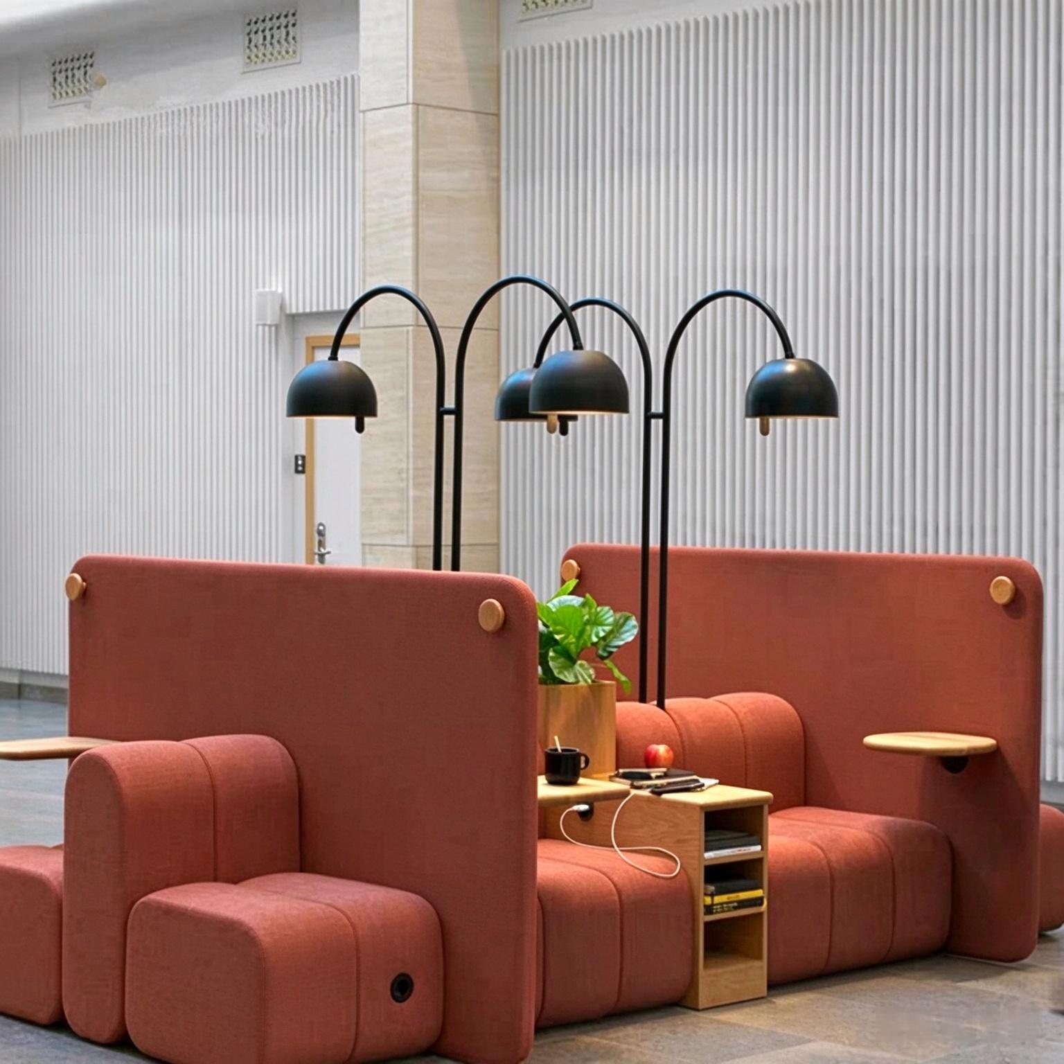 High-Back Office Lounge Sofa with Integrated Wooden Side Tables - Image 3
