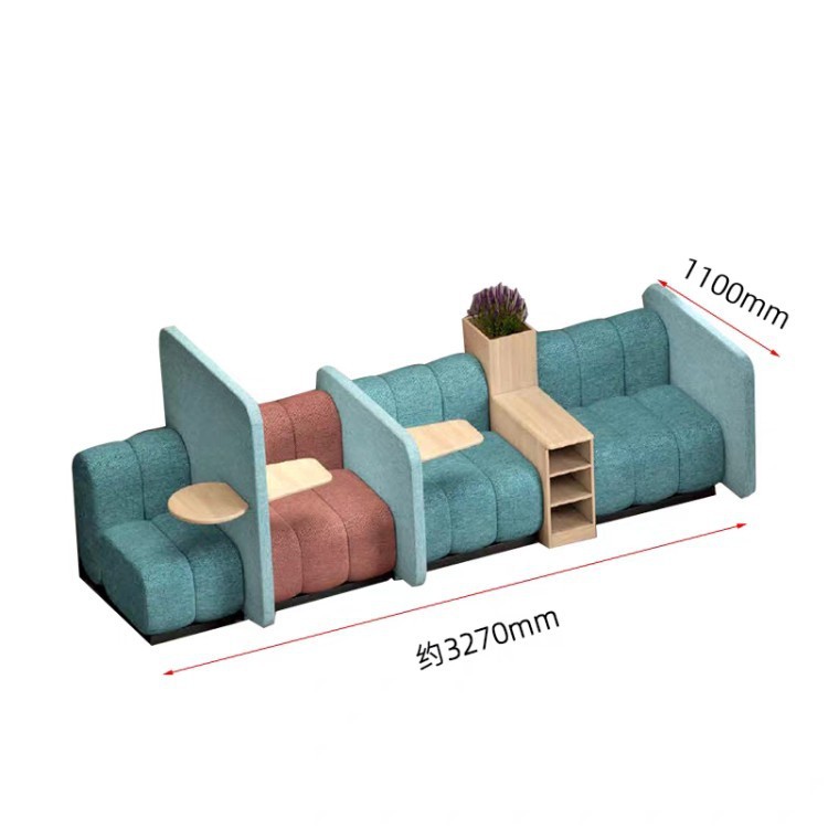 High-Back Office Lounge Sofa with Integrated Wooden Side Tables - Image 4
