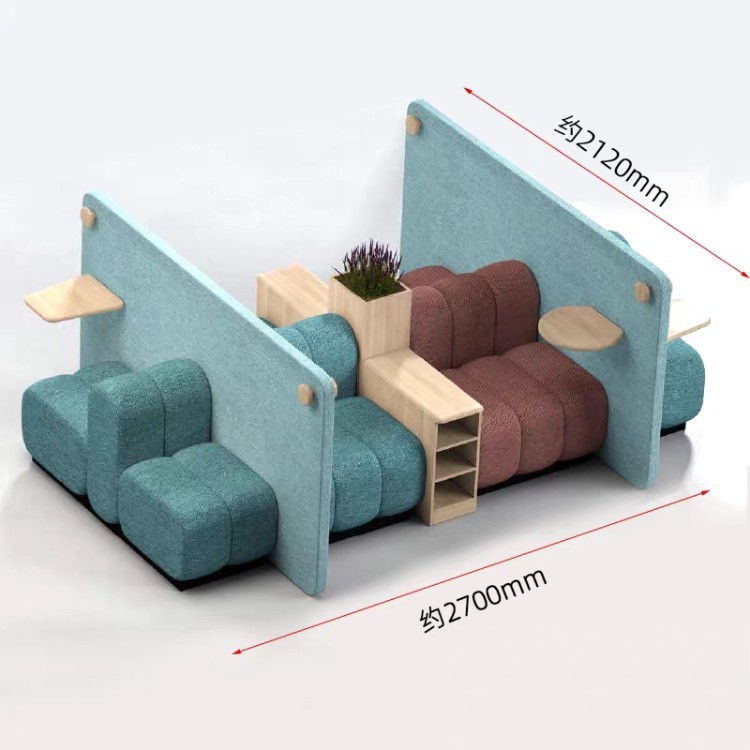High-Back Office Lounge Sofa with Integrated Wooden Side Tables - Image 5