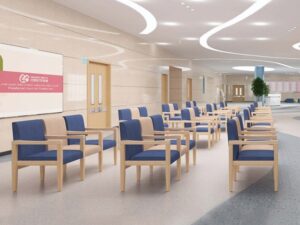 Hospital Waiting Room Chairs | Upholstered Public Seating with Wooden Armrests