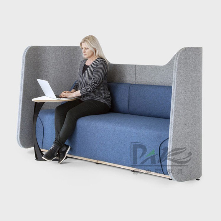Modern High-Back Office Sofa | Privacy-Enclosed Seating with Integrated Work Table for Offices & Public Lounges