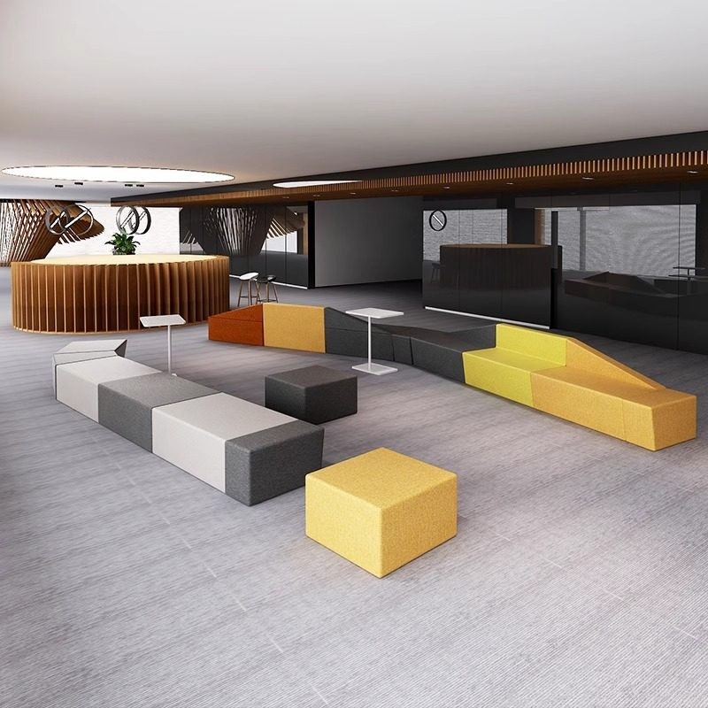 Modern Modular Reception Bench Seating with Colorful Upholstered Modules