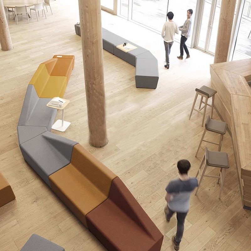 Modern Modular Reception Bench Seating with Colorful Upholstered Modules - Image 2