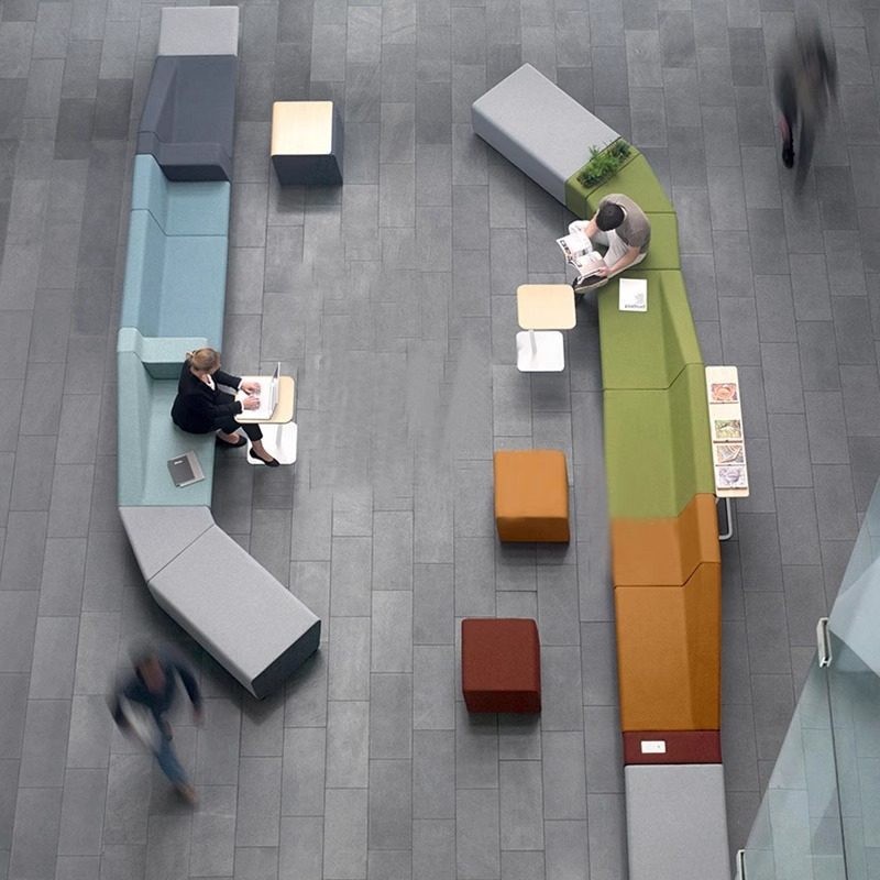 Modern Modular Reception Bench Seating with Colorful Upholstered Modules - Image 3