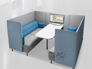 Modern High-Back Meeting Sofa | Enclosed Collaborative Seating with Integrated Table & Display for Offices and Public Spaces